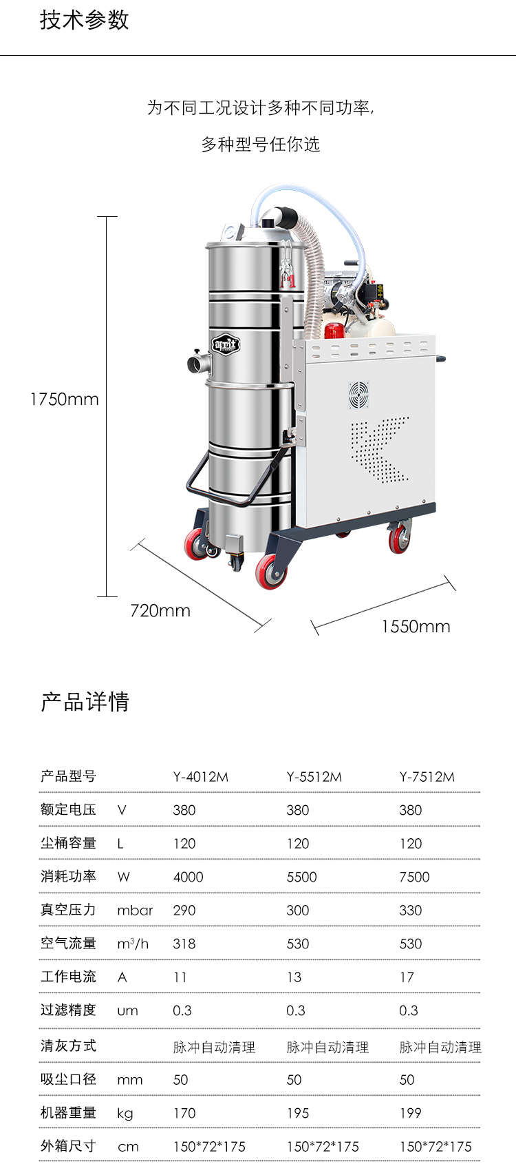 御衛仕脈沖反吹工業吸塵器Y-5512M